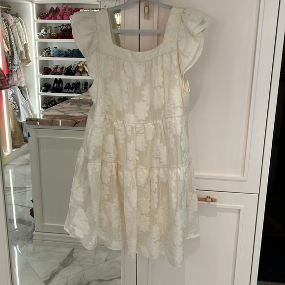 ENTRO dress || size L white ruffle poplin cap sleeve - Picture 4 of 5